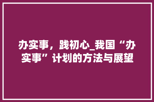办实事，践初心_我国“办实事”计划的方法与展望
