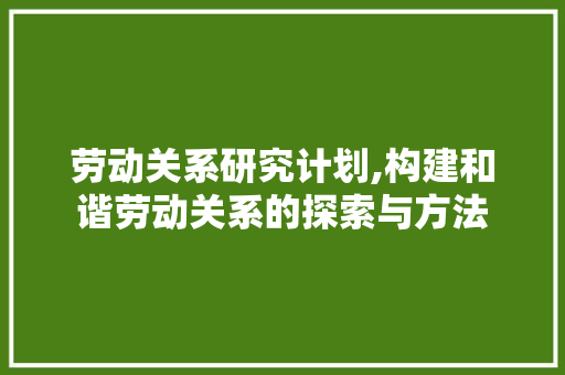 劳动关系研究计划,构建和谐劳动关系的探索与方法