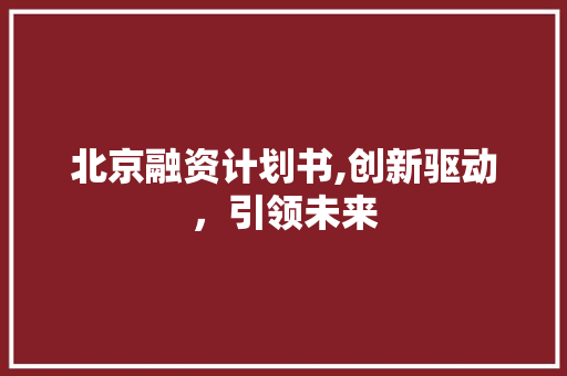 北京融资计划书,创新驱动，引领未来