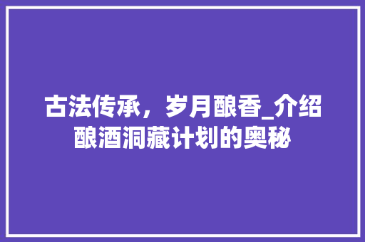 古法传承，岁月酿香_介绍酿酒洞藏计划的奥秘