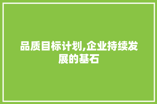 品质目标计划,企业持续发展的基石